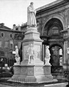 Staty av Leonardo da Vinci, Milano, Italien, sent 1800-tal.