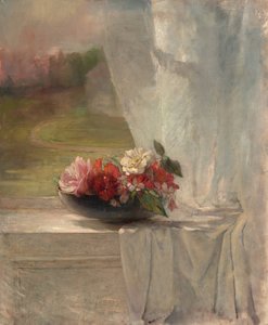 Blommor på en fönsteravsats, ca. 1861.