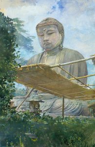 Den stora statyn av Amida Buddha i Kamakura, känd som Daibutsu..., 1887.