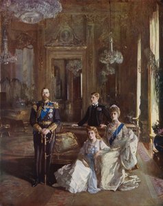 King George V, Queen Mary, Prince of Wales och Princess Mary i White Drawing Room, Buckingham Palace, London, 1913 av John Lavery