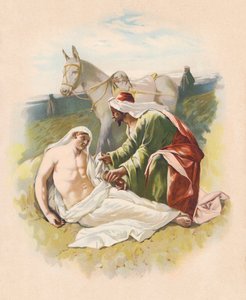 Den barmhärtige samariten (färglitografi) av John Lawson