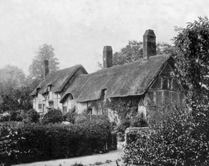 Stuga (hus) av Ann Hathaway (Shakespeares fru) i Stratford upon Avon, England, foto c. 1890 (s/v foto)