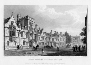 Söder framsidan av All Souls College, Oxford University, 1834. av John Le Keux