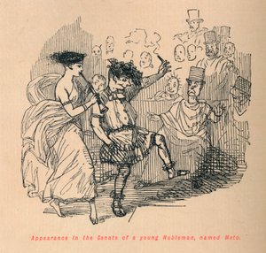 Framträdande i senaten av en ung adelsman, vid namn Meto, 1852 av John Leech