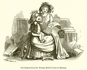 Clio instruerar det unga brittiska lejonet i historia av John Leech