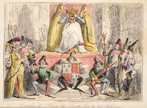 Kröningen av Henrik IV. (från de bästa myndigheterna), från The Comic History of England, pub. 1864 (handfärgad etsning) av John Leech