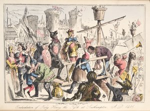 Ombordstigning av Henry V. i Southampton, AD 1415, från The Comic History of England, pub. 1864 (handfärgad etsning) av John Leech