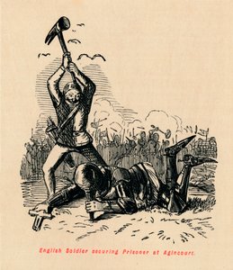 Engelsk soldat säkrar fången vid Agincourt, c1860, c1860 av John Leech