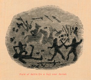 Slagfält i en dimma nära Barnet, av John Leech