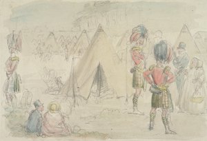 Highland Regiment in Camp (wc och grafit på papper) av John Leech