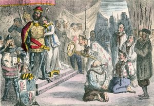 Drottning Philippa går i förbön med Edward III för de sex borgarna i Calais av John Leech