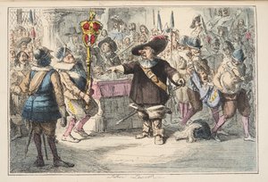 Ta bort den där Bauble, Cromwell dissolving the Long Parliament, från The Comic History of England, pub. 1864 (handfärgad etsning)