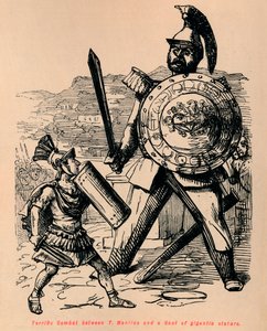 Fantastisk strid mellan T Manlius och en galler av gigantisk storlek, 1852 av John Leech