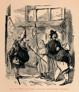 Överborgmästaren arresterar en misstänkt karaktär i tolftenatten, c1860, c1860 av John Leech