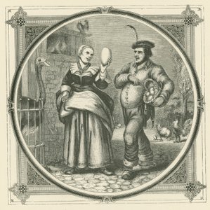 En höna värper varje dag, men en struts bara en gång om året (gravyr) av John Leighton
