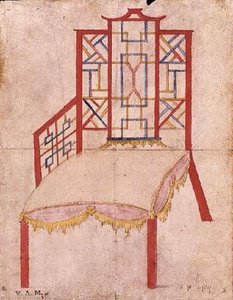 Design för Chinoiserie stol, ca 1753 (akvarell på papper) av John Linnell