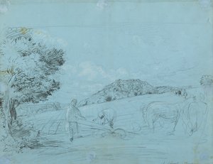 Plöjning vid Shoreham (penna och krita på papper) av John Linnell