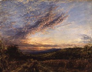 Solnedgång över ett Moorland -landskap, tidigt 1850 -tal (olja på panel) av John Linnell