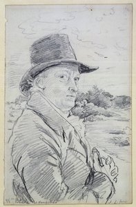 William Blake bär en hatt, (inskription: Wm Blake at Hampstead) c.1825 (penna)