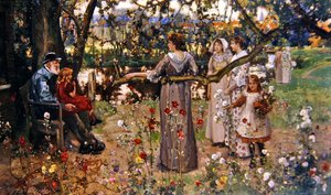 Sommarträdgården (olja på duk) av John Lochhead