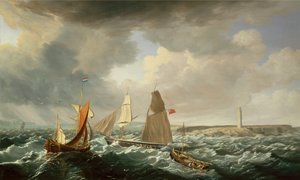 En brigantin, en holländsk galiot och fiskefartyg (olja på duk))