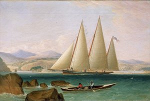 En skonare utanför Port Royal, vid infarten till Kingston (Jamaica). Olja på duk