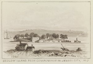 Bedloe Island från Communipaw Ave., Jersey City, N.J., 1861 av John M. August Will