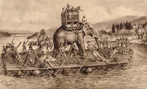 Hannibal korsar floden Rhone (litografi) av John Macfarlane