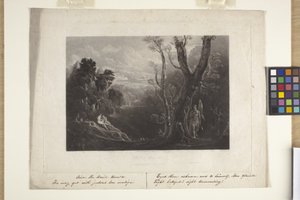 Satan betraktar Adam och Eva i paradiset (mezzotint) av John Marin
