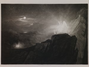 Änglarna som vaktar paradiset på natten, illustration till "Paradise Lost" av John Milton, bok 4, rad 866 av John Martin