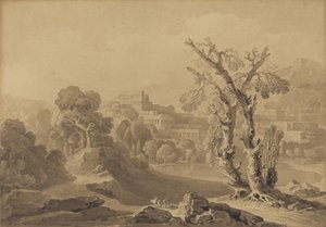 Utan titel: Klassisk stad i ett landskap, 1816 (tvätt på kort) av John Martin