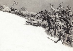 Saracener anfaller Jerusalem (gouache på papper) av John Millar Watt