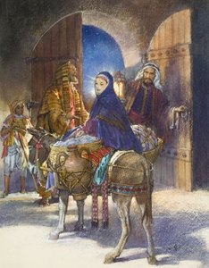 Värdinnans berättelse: Maria och Josef anländer till Betlehem (gouache på papper) av John Millar Watt