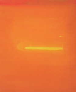 Orange interiör med figur, 2000 av John Miller