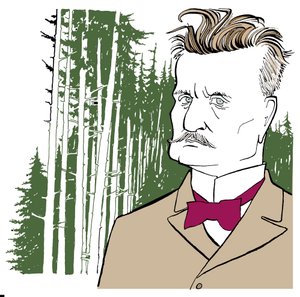 Jean Sibelius mot bakgrund av finska skogar av John Minnion
