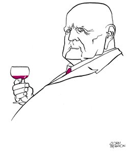 Jean Sibelius som gammal man med ett glas vin