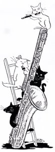 Saxofon och flöjt (ritning) av John Minnion