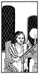 Thomas Tallis - karikatyr sittande vid skrivbord - engelsk tonsättare - 30 januari 1505 - 23 november 1585 av John Minnion