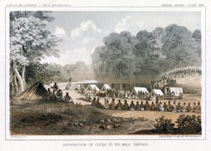 Distribution av varor till Gros Ventres, pub. 1860 av John Mix Stanley