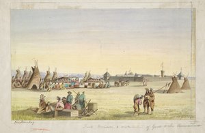 Fort Union och utdelning av varor till assiniboinerna av John Mix Stanley