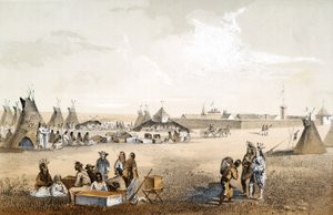 Fort Union, och distribution av varor till Assiniboine, pub. 1860