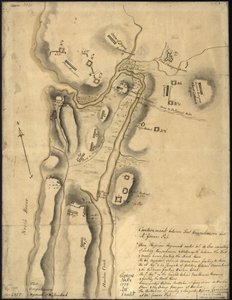 (Disposition av brittiska trupper, med befästningar norr om Fort Knipehausen, dvs Fort Washington till Fort Independence. LOC gm71002317
