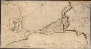(Plan över "Neck" och befästningar) Delivd. to H.E. Gl. Gage, 30 juni. 1775.-J.M. LOC gm71000918