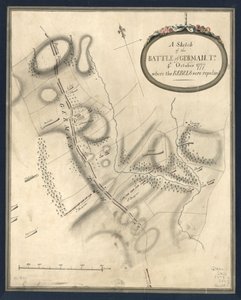 En skiss av slaget vid German. Tn., 4:e. Oktober 1777, där rebellerna blev tillbakaslagna. LOC gm71000932