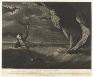John Money med sin ballong kraschade i havet The Perilous Situation of Major Mony, 23 juli 1785 (titel på objekt)