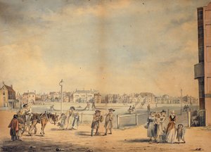 Brighton, som visar Miss Widgetts cirkulerande bibliotek, Marlborough House, Castle Inn and Assembly Rooms och Marine Pavilion, 1792 av John Nixon