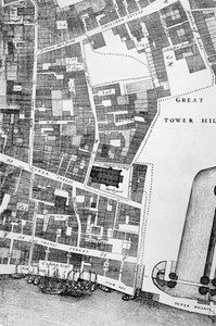 Detalj av en stor och exakt karta över London City (gravyr)