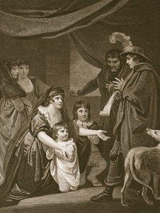 Lady Elizabeth Gray bønfalder Edward IV om at beskytte sine børn, indgraveret af W. Bromley, illustration fra David Humes 