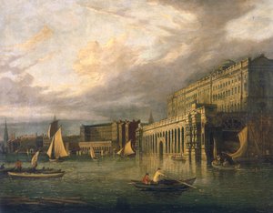 "Somerset House och Adelphi från floden", c1825 av John Paul