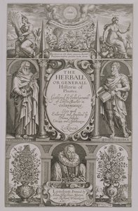 Titelsidan till den andra upplagan av The Herball av John Gerard (1564-1612) 1633 av John Payne